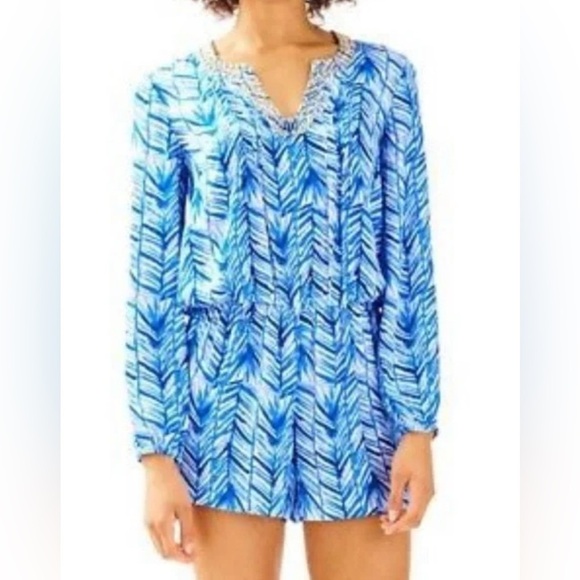 Lilly Pulitzer Pants - Lilly Pulitzer Colby romper Lapis Blue Costa Verde Size XS